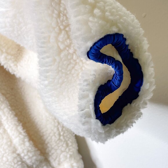 Fabletics Rylan Faux Sherpa Jacket 2X Cream Blue Pocket Zip Teddy Fleece Cozy - Picture 4 of 9